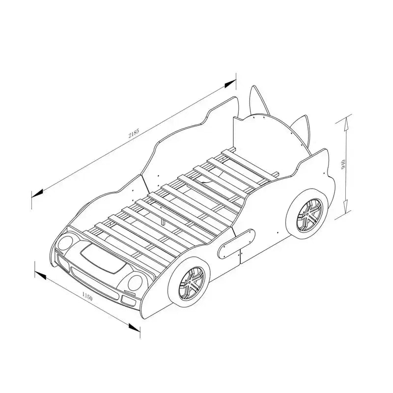 Cama moderna con diseño de coche de carreras de dibujos animados GDFStudio Fauna tamaño Twin con faros LED