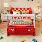 Cama GDFStudio Juna para niños con forma de camión de bomberos con luz LED, tamaño doble