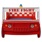 Cama GDFStudio Juna para niños con forma de camión de bomberos con luz LED, tamaño doble