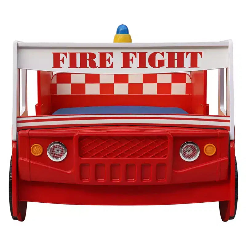 Cama GDFStudio Juna para niños con forma de camión de bomberos con luz LED, tamaño doble