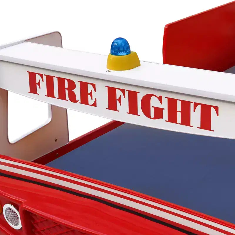 Cama GDFStudio Juna para niños con forma de camión de bomberos con luz LED, tamaño doble