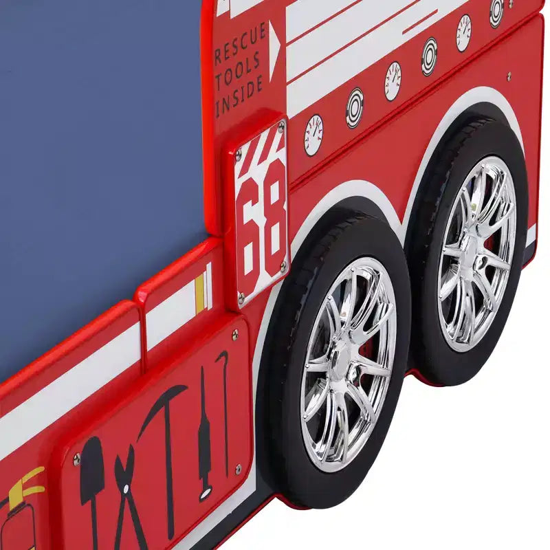 Cama GDFStudio Juna para niños con forma de camión de bomberos con luz LED, tamaño doble