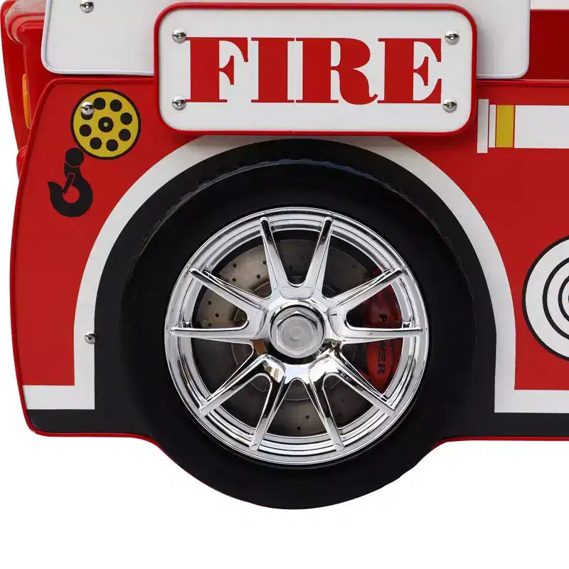 Cama GDFStudio Juna para niños con forma de camión de bomberos con luz LED, tamaño doble