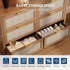 Cómoda de 6 cajones de estilo rústico para dormitorio, cómoda de ratán con almacenamiento, cómoda grande con tiradores dorados, para dormitorio/recibidor
