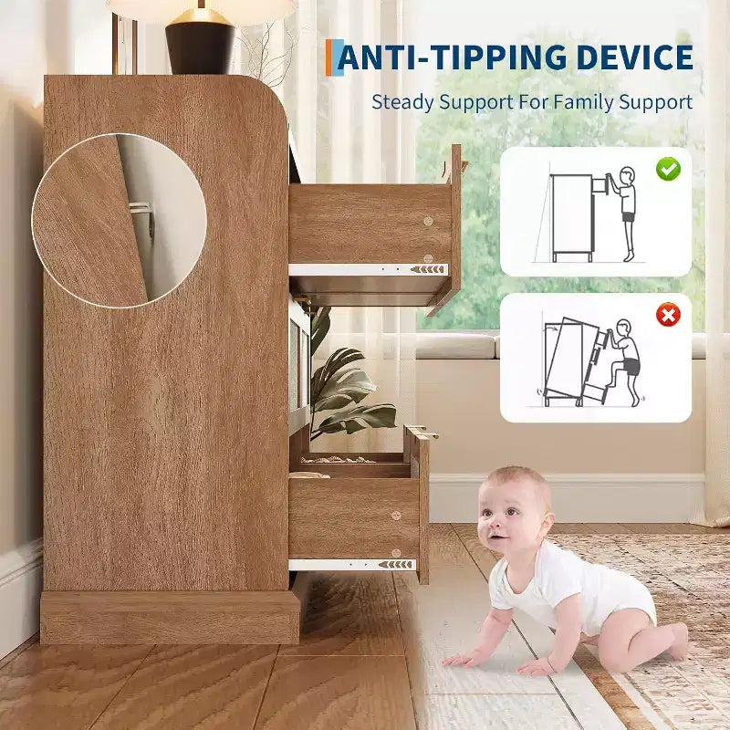 Cómoda de 6 cajones de estilo rústico para dormitorio, cómoda de ratán con almacenamiento, cómoda grande con tiradores dorados, para dormitorio/recibidor