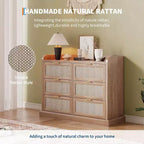 Cómoda de 6 cajones de estilo rústico para dormitorio, cómoda de ratán con almacenamiento, cómoda grande con tiradores dorados, para dormitorio/recibidor