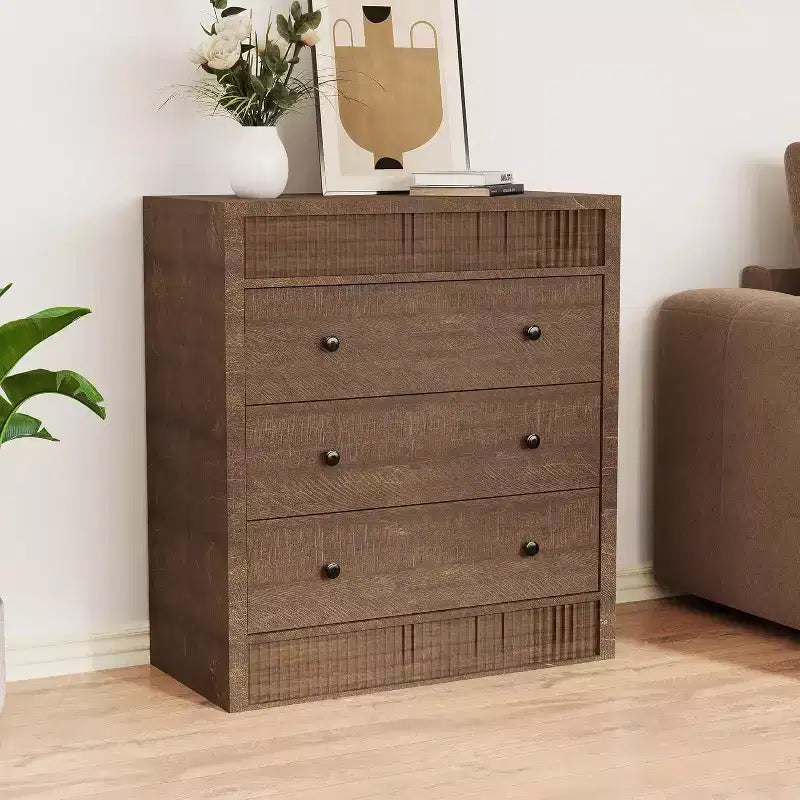 Cómoda de 3/5 cajones para dormitorio, cómoda estriada de 80 cm de ancho, mesita de noche moderna de madera, mueble de almacenamiento para pasillo, sala de estar