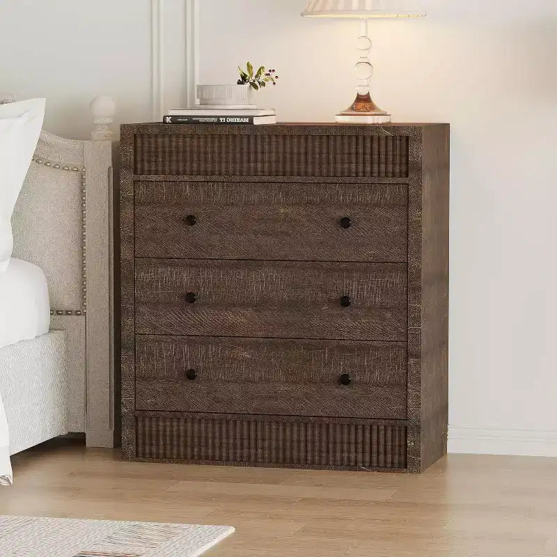 3/5 Drawer Dresser for Bedroom, 31.5 Wide Fluted Chest of Drawers, Modern Wooden Nightstand Storage Cabinet for Hallway, Living Room