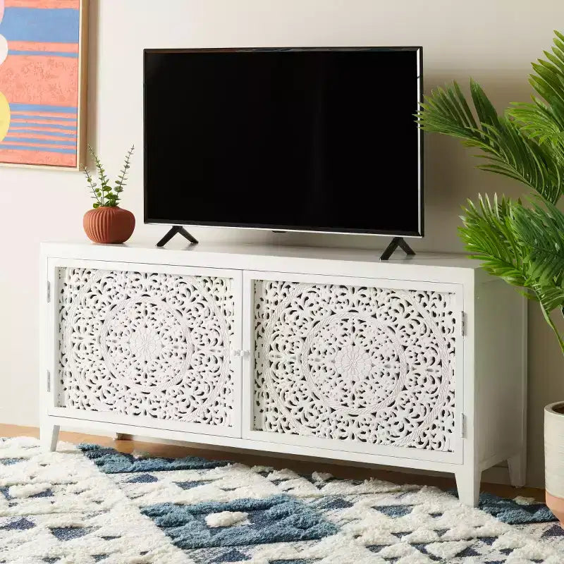 Mueble de TV Raura con 2 Estantes y 2 Puertas - MED5300 - Blanco Lavado - Safavieh