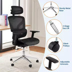 Silla de oficina ergonómica de malla, soporte lumbar, reposabrazos ajustables en 4D, ajuste de reclinación y altura, giro de 360°, silla de oficina para el hogar, silla de estudio para juegos