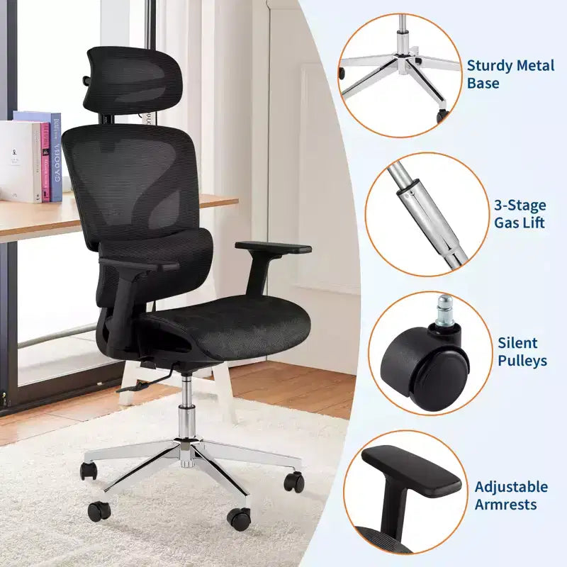 Silla de oficina ergonómica de malla, soporte lumbar, reposabrazos ajustables en 4D, ajuste de reclinación y altura, giro de 360°, silla de oficina para el hogar, silla de estudio para juegos