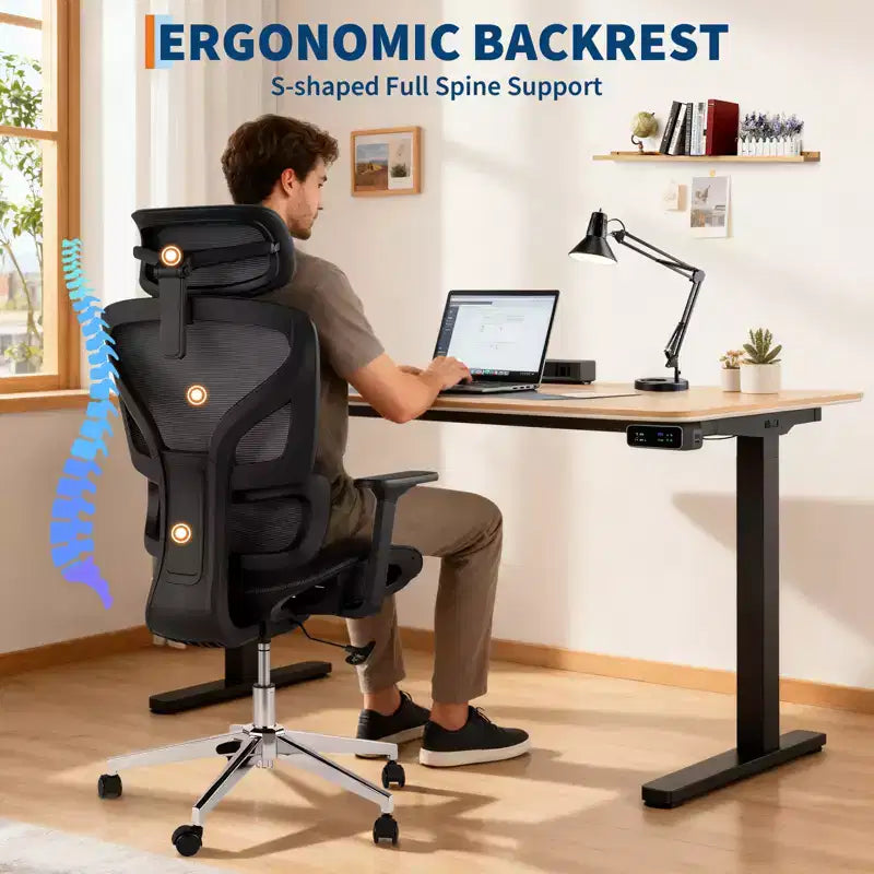 Silla de oficina ergonómica de malla, soporte lumbar, reposabrazos ajustables en 4D, ajuste de reclinación y altura, giro de 360°, silla de oficina para el hogar, silla de estudio para juegos