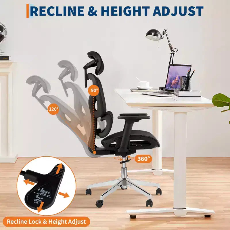 Silla de oficina ergonómica de malla, soporte lumbar, reposabrazos ajustables en 4D, ajuste de reclinación y altura, giro de 360°, silla de oficina para el hogar, silla de estudio para juegos