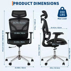 Silla de oficina ergonómica de malla, soporte lumbar, reposabrazos ajustables en 4D, ajuste de reclinación y altura, giro de 360°, silla de oficina para el hogar, silla de estudio para juegos