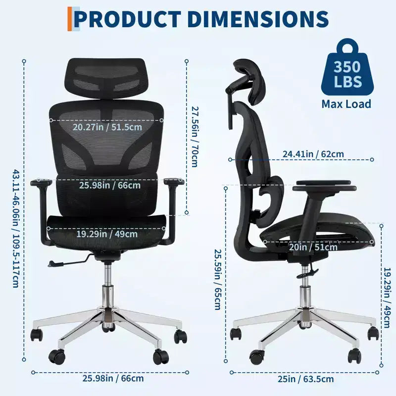 Silla de oficina ergonómica de malla, soporte lumbar, reposabrazos ajustables en 4D, ajuste de reclinación y altura, giro de 360°, silla de oficina para el hogar, silla de estudio para juegos