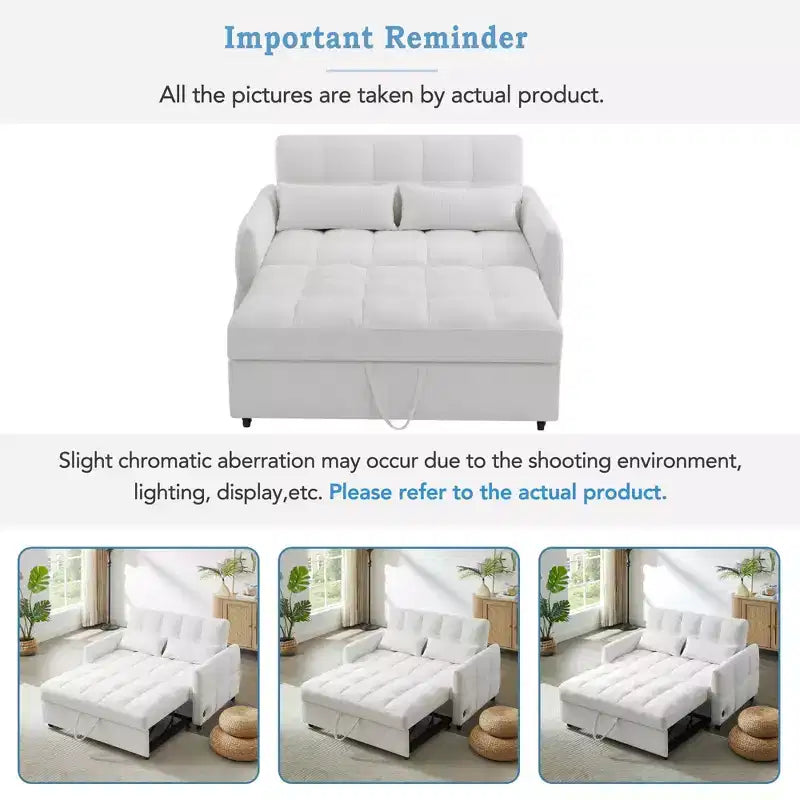 MAYEERTY 52.8 Sofá de dos plazas Sofá cama extraíble Acolchado con respaldo ajustable Dos almohadas lumbares para sala de estar Beige