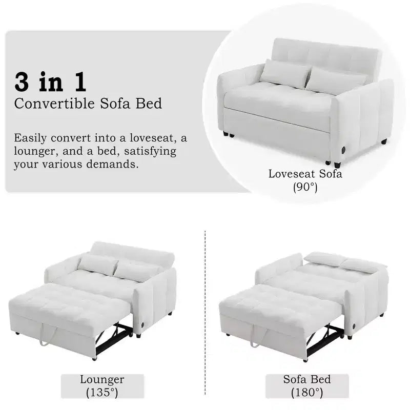 MAYEERTY 52.8 Sofá de dos plazas Sofá cama extraíble Acolchado con respaldo ajustable Dos almohadas lumbares para sala de estar Beige
