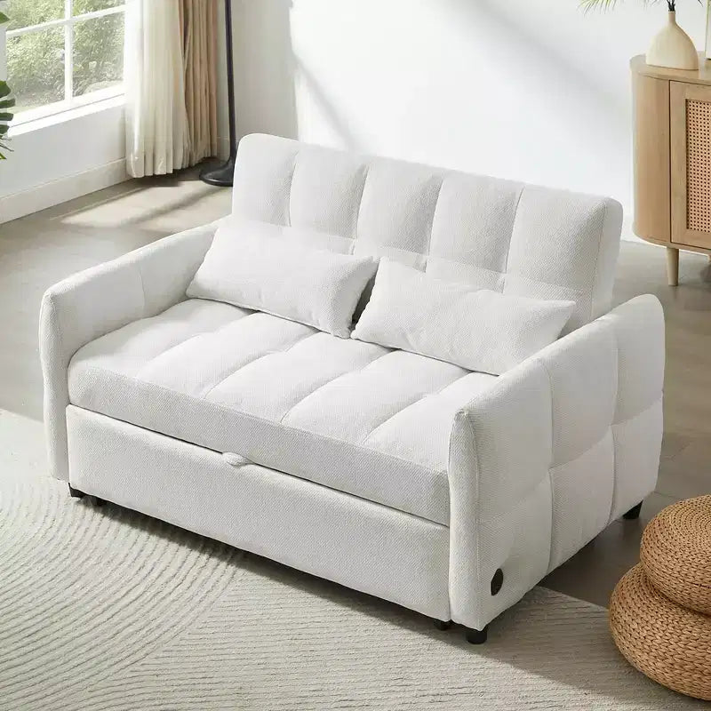 MAYEERTY 52.8 Sofá de dos plazas Sofá cama extraíble Acolchado con respaldo ajustable Dos almohadas lumbares para sala de estar Beige