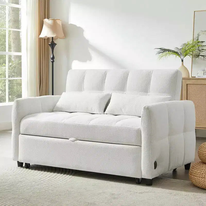 MAYEERTY 52.8 Sofá de dos plazas Sofá cama extraíble Acolchado con respaldo ajustable Dos almohadas lumbares para sala de estar Beige