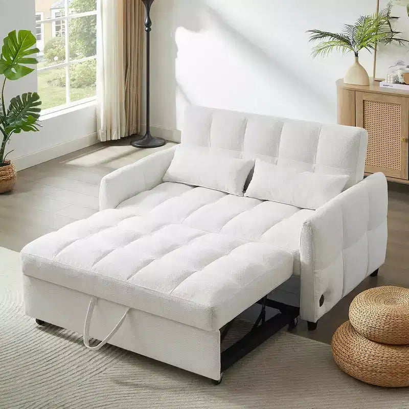 MAYEERTY 52.8 Sofá de dos plazas Sofá cama extraíble Acolchado con respaldo ajustable Dos almohadas lumbares para sala de estar Beige
