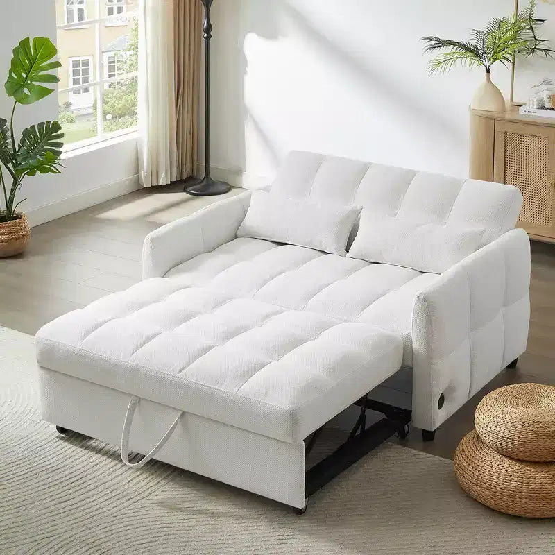 MAYEERTY 52.8 Sofá de dos plazas Sofá cama extraíble Acolchado con respaldo ajustable Dos almohadas lumbares para sala de estar Beige