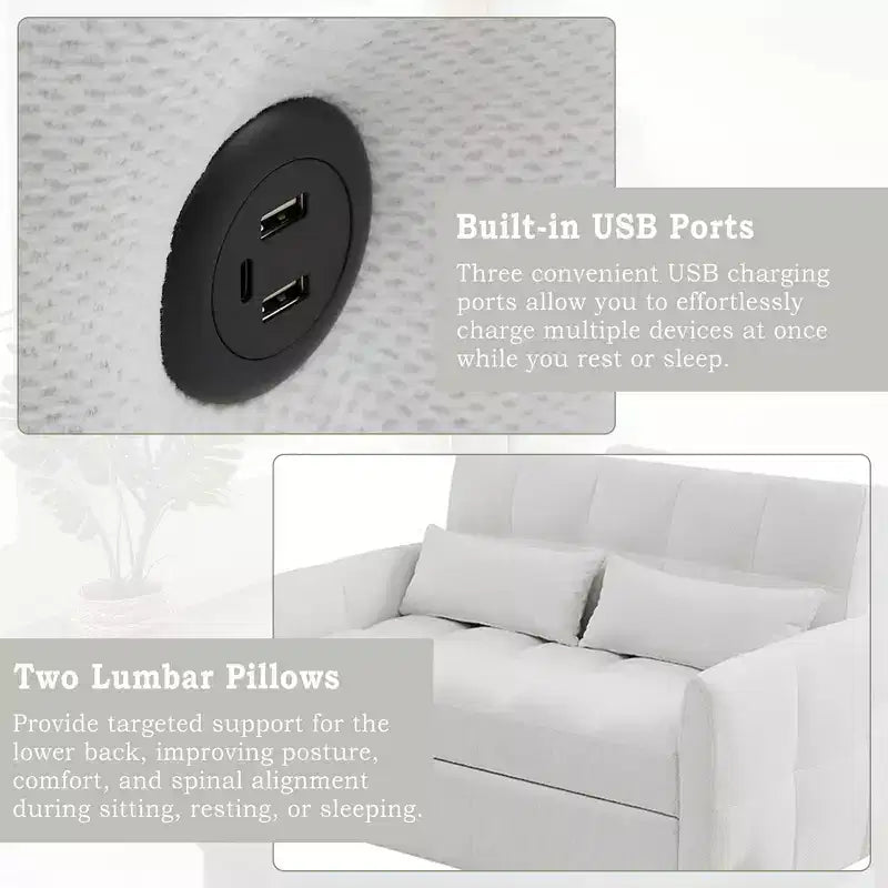 MAYEERTY 52.8 Sofá de dos plazas Sofá cama extraíble Acolchado con respaldo ajustable Dos almohadas lumbares para sala de estar Beige