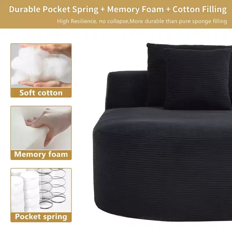 Tumbona de pana de 67.5 pulgadas, asiento ancho, sillón King de asiento profundo con 2 almohadas, sofá cama convertible sin marco para sala de estar