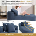 Tumbona de pana de 67.5 pulgadas, asiento ancho, sillón King de asiento profundo con 2 almohadas, sofá cama convertible sin marco para sala de estar