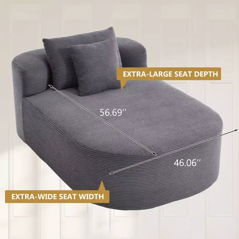 Tumbona de pana de 67.5 pulgadas, asiento ancho, sillón King de asiento profundo con 2 almohadas, sofá cama convertible sin marco para sala de estar