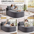 Tumbona de pana de 67.5 pulgadas, asiento ancho, sillón King de asiento profundo con 2 almohadas, sofá cama convertible sin marco para sala de estar