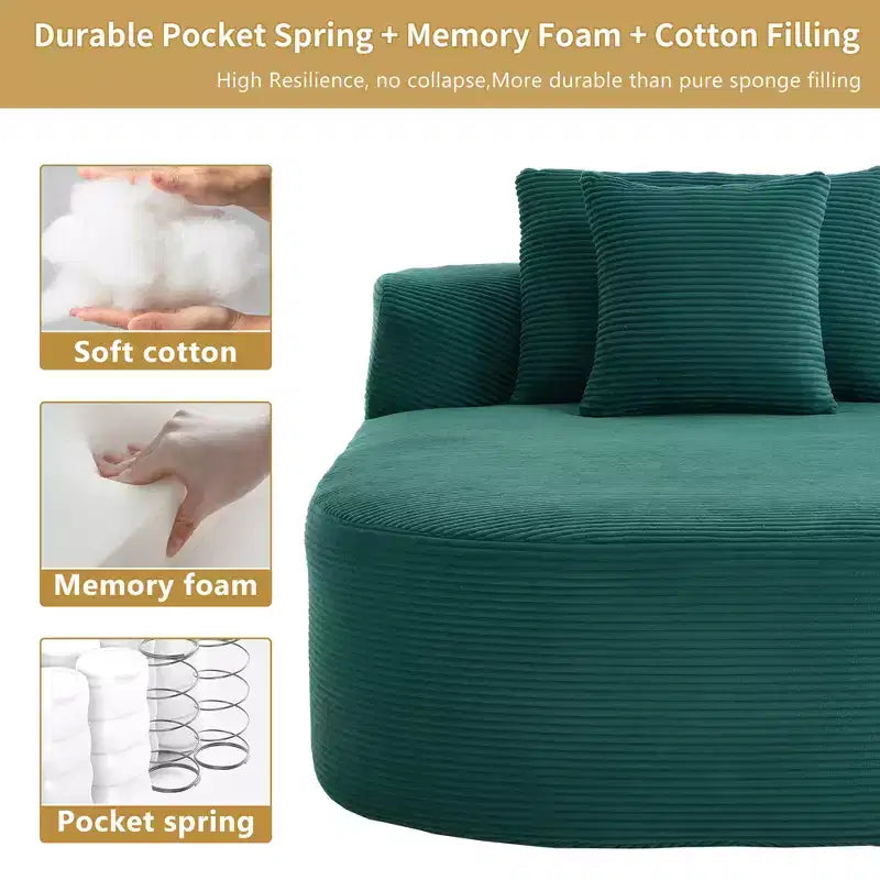 Tumbona de pana de 67.5 pulgadas, asiento ancho, sillón King de asiento profundo con 2 almohadas, sofá cama convertible sin marco para sala de estar