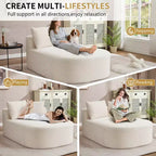 Tumbona de pana de 67.5 pulgadas, asiento ancho, sillón King de asiento profundo con 2 almohadas, sofá cama convertible sin marco para sala de estar