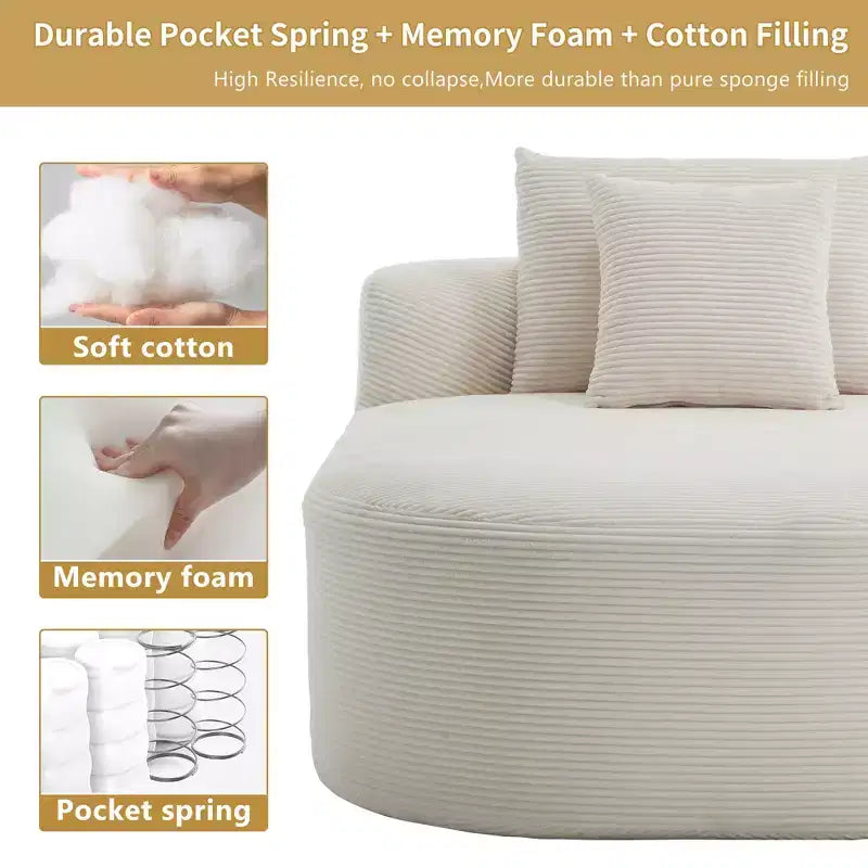 Tumbona de pana de 67.5 pulgadas, asiento ancho, sillón King de asiento profundo con 2 almohadas, sofá cama convertible sin marco para sala de estar