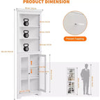Mueble esquinero con puertas de cristal, estantes ajustables, mueble alto de almacenamiento independiente para baño y cocina, para espacios pequeños, organizador moderno blanco