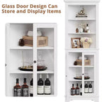 Mueble esquinero con puertas de cristal, estantes ajustables, mueble alto de almacenamiento independiente para baño y cocina, para espacios pequeños, organizador moderno blanco