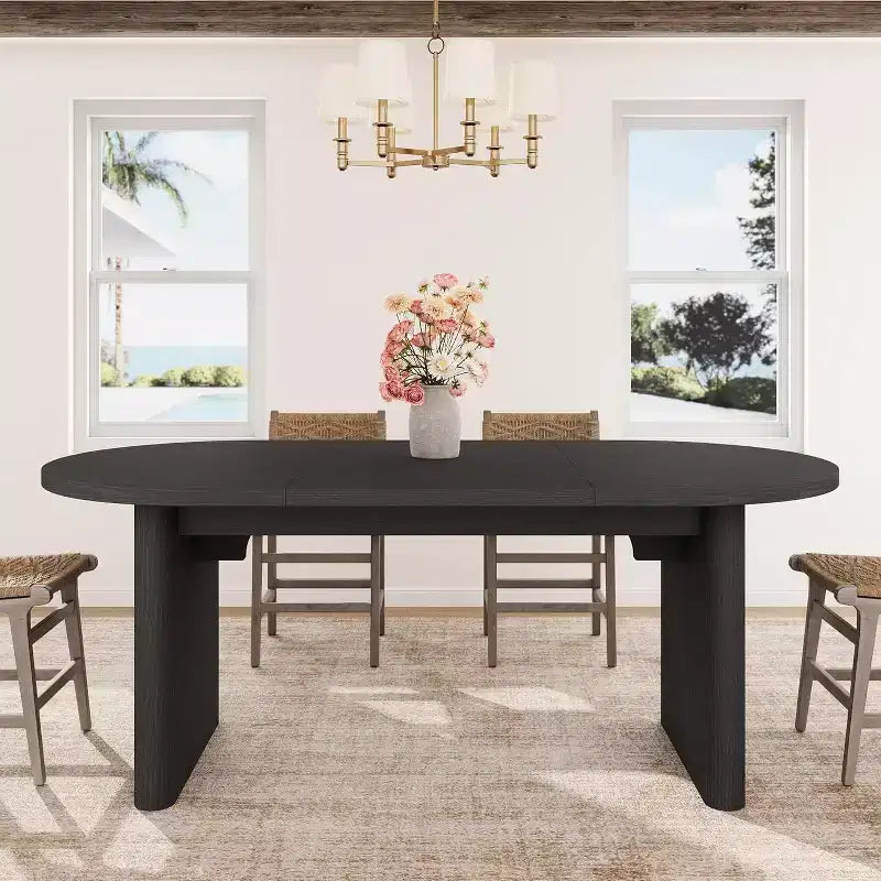 71'' Oval Dining Table for 4-8, Versatile Farmhouse Kitchen & Dining Table, Greating Table for Living Room, Office, Apartment, Black