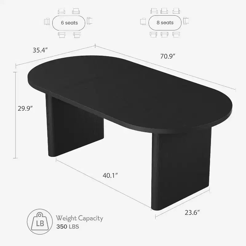 Mesa de comedor ovalada de 71'' para 4-8 personas, mesa de cocina y comedor de estilo rústico, mesa de reunión para sala de estar, oficina, apartamento, color negro
