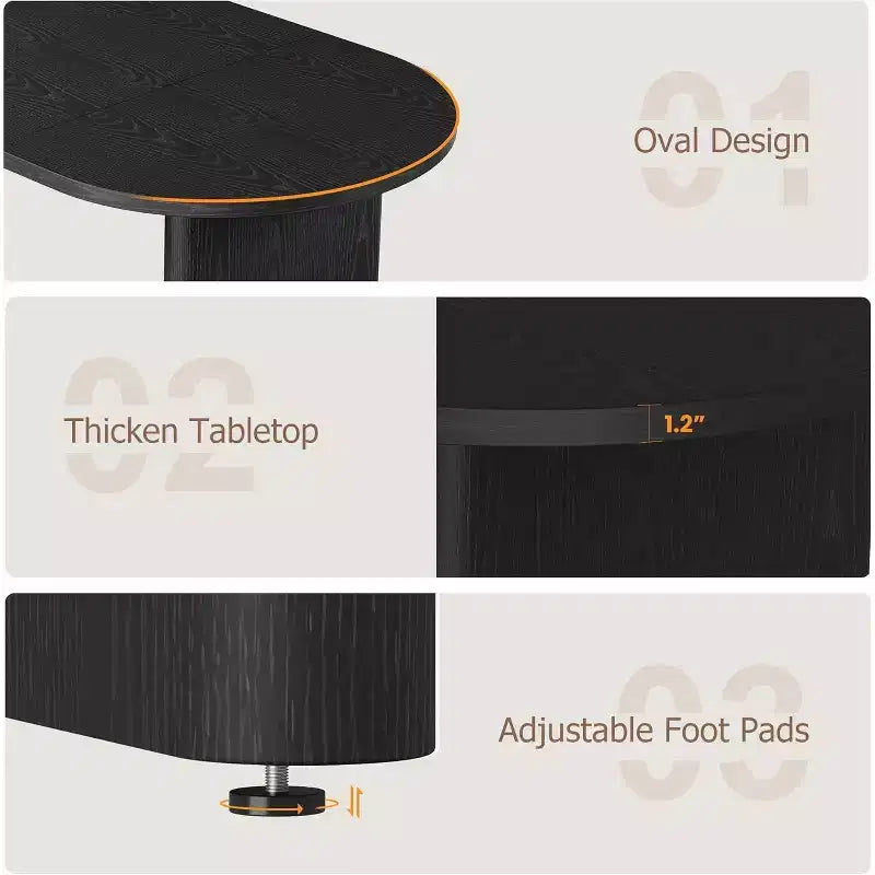 Mesa de comedor ovalada de 71'' para 4-8 personas, mesa de cocina y comedor de estilo rústico, mesa de reunión para sala de estar, oficina, apartamento, color negro