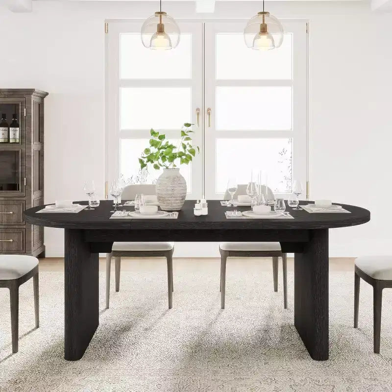 Mesa de comedor ovalada de 71'' para 4-8 personas, mesa de cocina y comedor de estilo rústico, mesa de reunión para sala de estar, oficina, apartamento, color negro