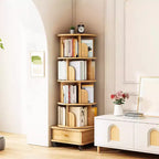 VIYET 56 Estantería giratoria de 5 niveles y 360°, Torre de MDF Roble con ruedas y cajón (Almacenamiento que ahorra espacio para el hogar/oficina)