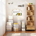 VIYET 56 Estantería giratoria de 5 niveles y 360°, Torre de MDF Roble con ruedas y cajón (Almacenamiento que ahorra espacio para el hogar/oficina)