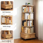 VIYET 56 Estantería giratoria de 5 niveles y 360°, Torre de MDF Roble con ruedas y cajón (Almacenamiento que ahorra espacio para el hogar/oficina)