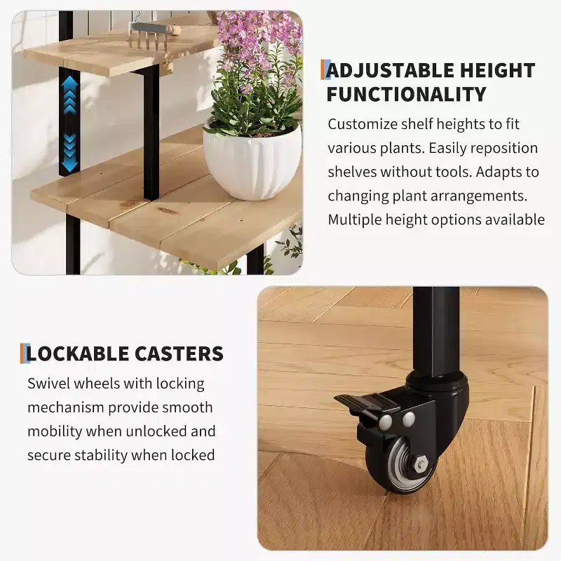 Estante de plantas de pared de rejilla de 3 niveles, exhibidor de rejilla de metal de alta resistencia con estantes y ganchos ajustables, estante de plantas multiusos para interiores y exteriores para jardín, hogar
