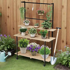 Estante de plantas de pared de rejilla de 3 niveles, exhibidor de rejilla de metal de alta resistencia con estantes y ganchos ajustables, estante de plantas multiusos para interiores y exteriores para jardín, hogar