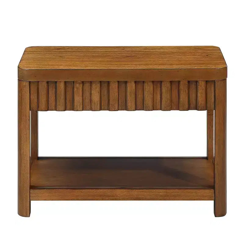 25 Mesa auxiliar rectangular de granja de 2 niveles con estante de almacenamiento abierto, patas de madera maciza, mesa auxiliar para sala de estar, dormitorio u oficina-Panipeachy