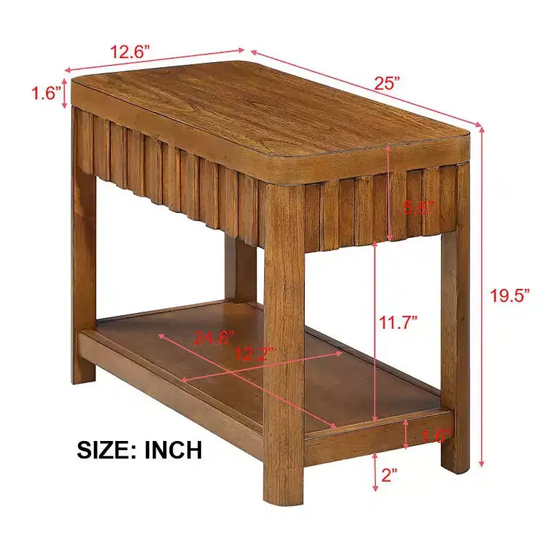 25 Mesa auxiliar rectangular de granja de 2 niveles con estante de almacenamiento abierto, patas de madera maciza, mesa auxiliar para sala de estar, dormitorio u oficina-Panipeachy