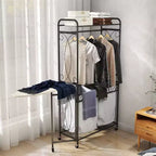 Estante de almacenamiento multifuncional con barras para colgar y estantes, cesta de metal con ruedas, adecuado para baños, lavaderos y dormitorios.