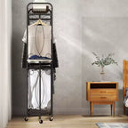 Estante de almacenamiento multifuncional con barras para colgar y estantes, cesta de metal con ruedas, adecuado para baños, lavaderos y dormitorios.