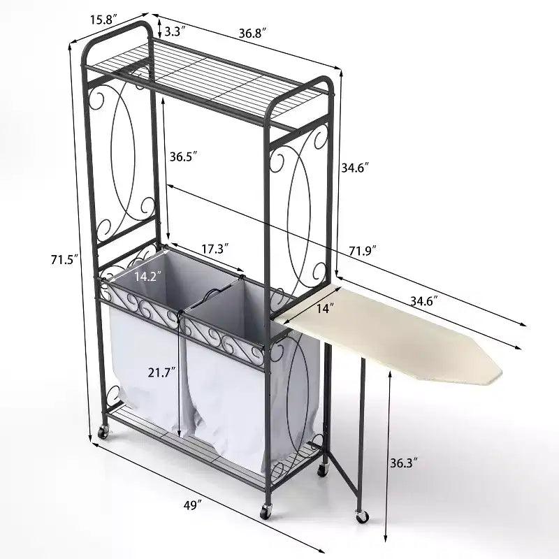 Estante de almacenamiento multifuncional con barras para colgar y estantes, cesta de metal con ruedas, adecuado para baños, lavaderos y dormitorios.