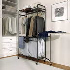 Estante de almacenamiento multifuncional con barras para colgar y estantes, cesta de metal con ruedas, adecuado para baños, lavaderos y dormitorios.